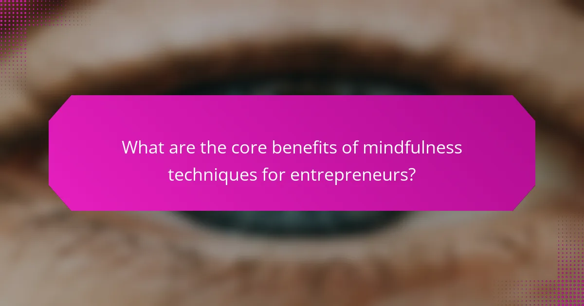 What are the core benefits of mindfulness techniques for entrepreneurs?