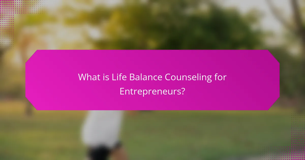 What is Life Balance Counseling for Entrepreneurs?