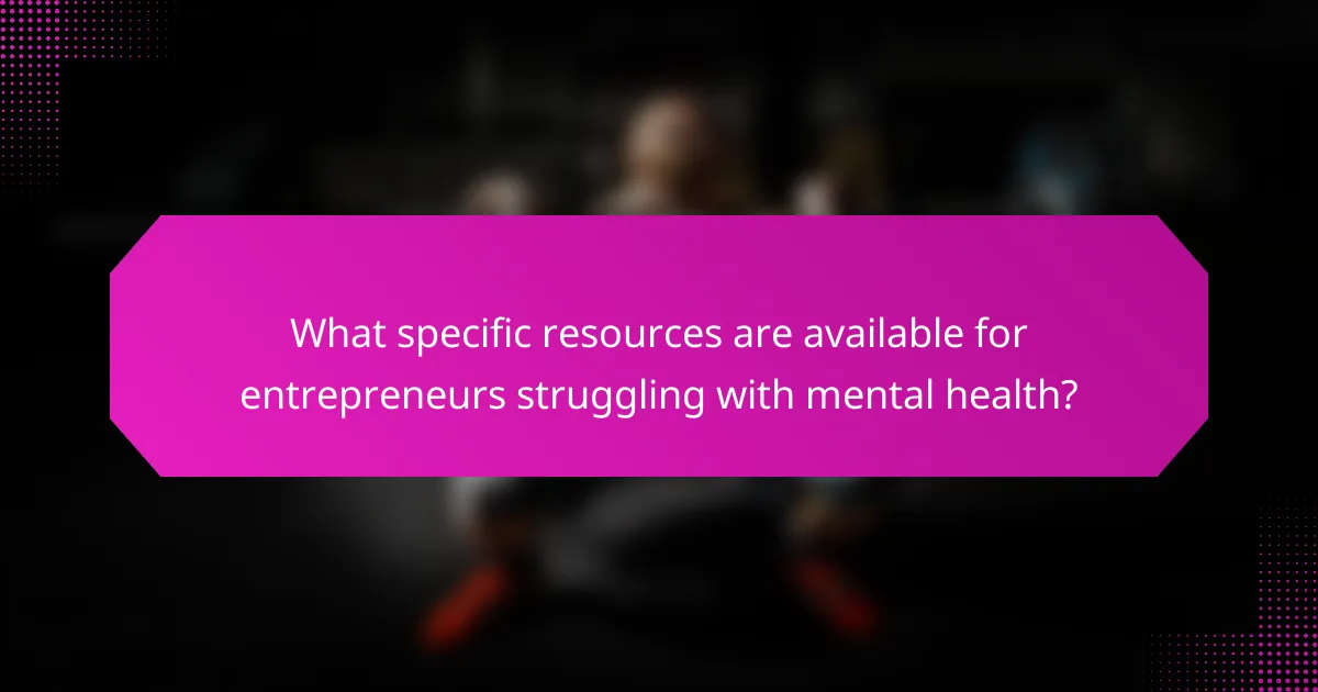 What specific resources are available for entrepreneurs struggling with mental health?